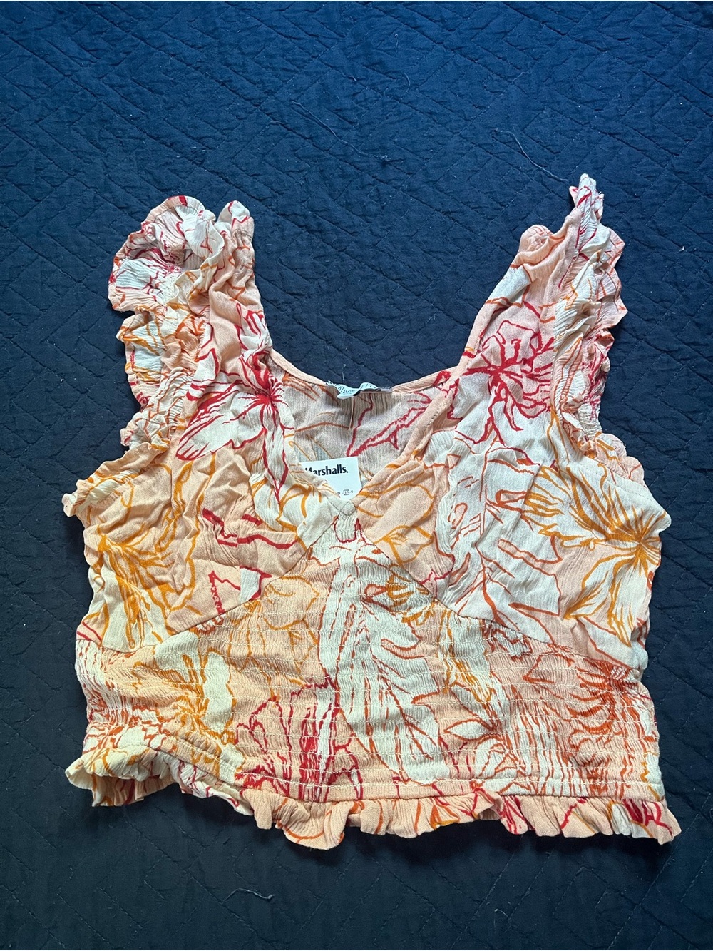 Marshalls Floral Ruffle Crop Tank - Peach, Coral, Yellow